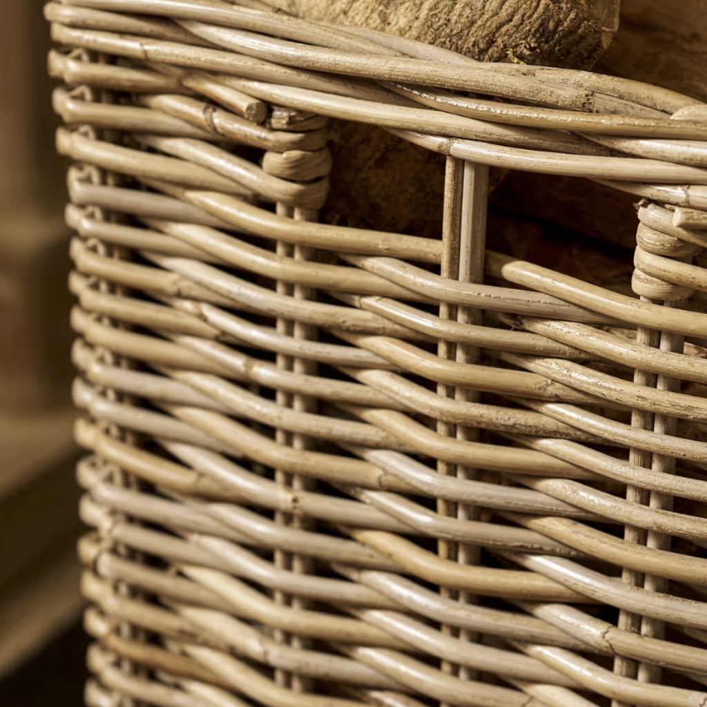 Rattan Log Basket On Wheels - Thumbnail 2