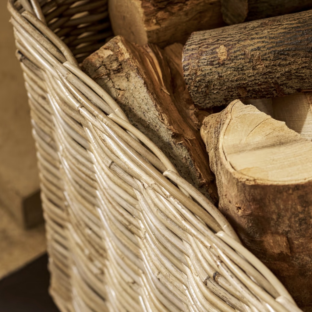 Rattan Log Basket On Wheels - Thumbnail 3
