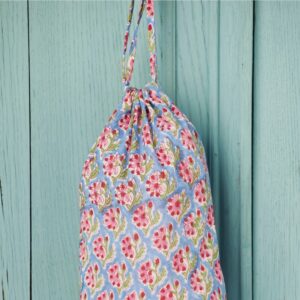 Blue Floral Block Print Cotton Pyjamas - Thumbnail 3