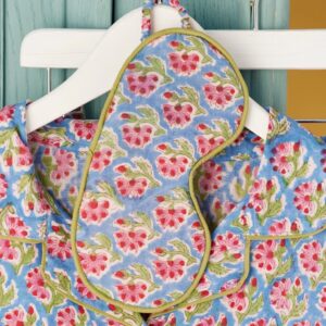 Blue Floral Block Print Cotton Pyjamas - Thumbnail 4