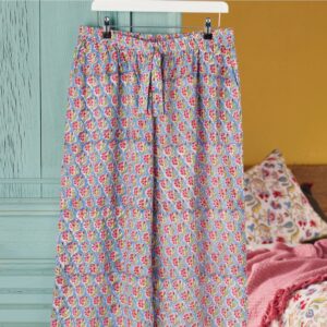 Blue Floral Block Print Cotton Pyjamas - Thumbnail 2