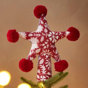 Blue Floral Block Print Star Christmas Tree Topper - Thumbnail 2