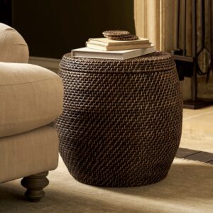 Rattan Side Table with Removable Lid Storage - Thumbnail 1
