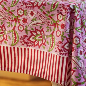 Christmas Tablecloth | Pink Floral Block Print - Thumbnail 1