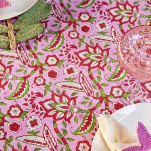 Christmas Tablecloth | Pink Floral Block Print - Thumbnail 4