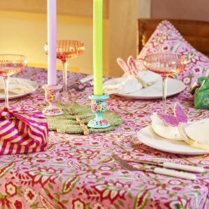 Christmas Tablecloth | Pink Floral Block Print - Thumbnail 2