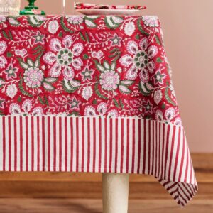 Christmas Tablecloth | Red Floral Block Print - Thumbnail 1