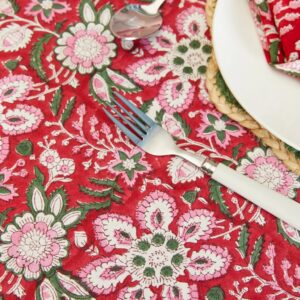 Christmas Tablecloth | Red Floral Block Print - Thumbnail 3