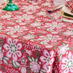 Christmas Tablecloth | Red Floral Block Print - Thumbnail 2
