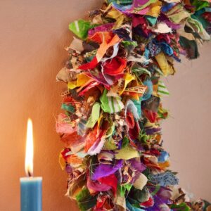 Multicolour Large Recycled Sari Wreath - Thumbnail 2
