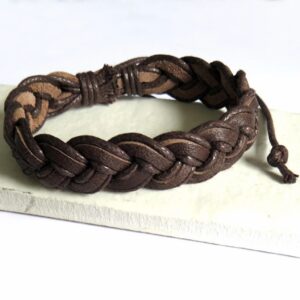 Men’s Brown Pleated Leather Bracelet - Abode Home & Gifts