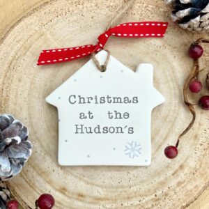 Personalised Ceramic House Christmas Tree Decoration - Thumbnail 1
