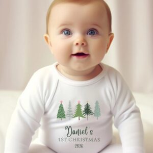 Personalised 1st Christmas Fir Tree Babygrow - Thumbnail 1
