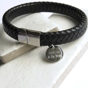 Personalised Men’s Black Leather Bracelet - Abode Home & Gifts