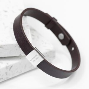 Personalised Men's Tag Message Brown Leather Bracelet - Thumbnail 2