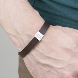 Personalised Men's Tag Message Brown Leather Bracelet - Thumbnail 4