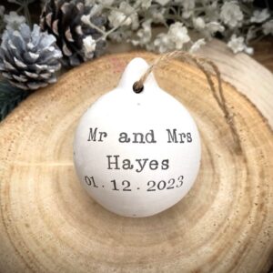 Personalised Mr and Mrs Ceramic Bauble - Thumbnail 1