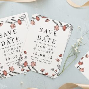 Set of 36 Personalised Pink Floral Wedding Save the Dates - Thumbnail 4