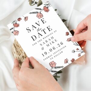 Set of 36 Personalised Pink Floral Wedding Save the Dates - Thumbnail 3