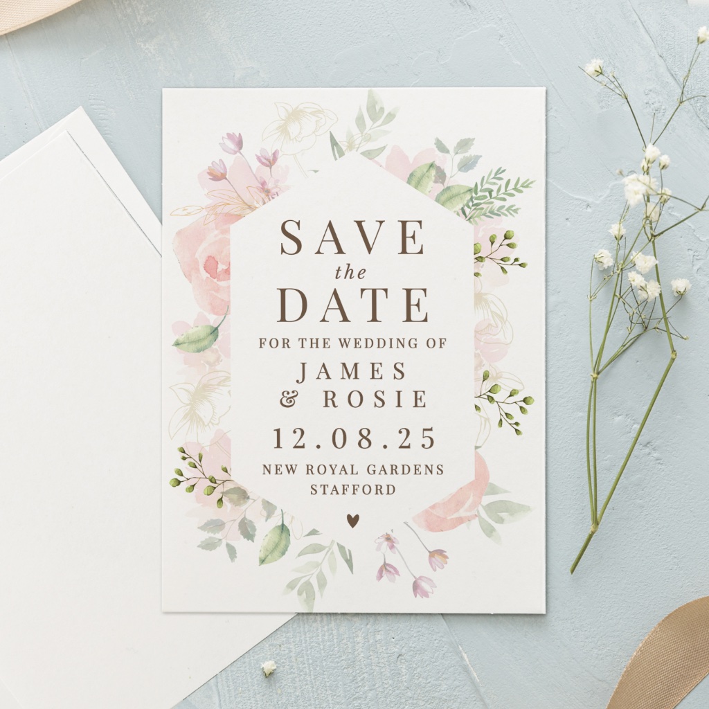 Set of 36 Personalised Soft Floral Wedding Save the Dates - Thumbnail 2