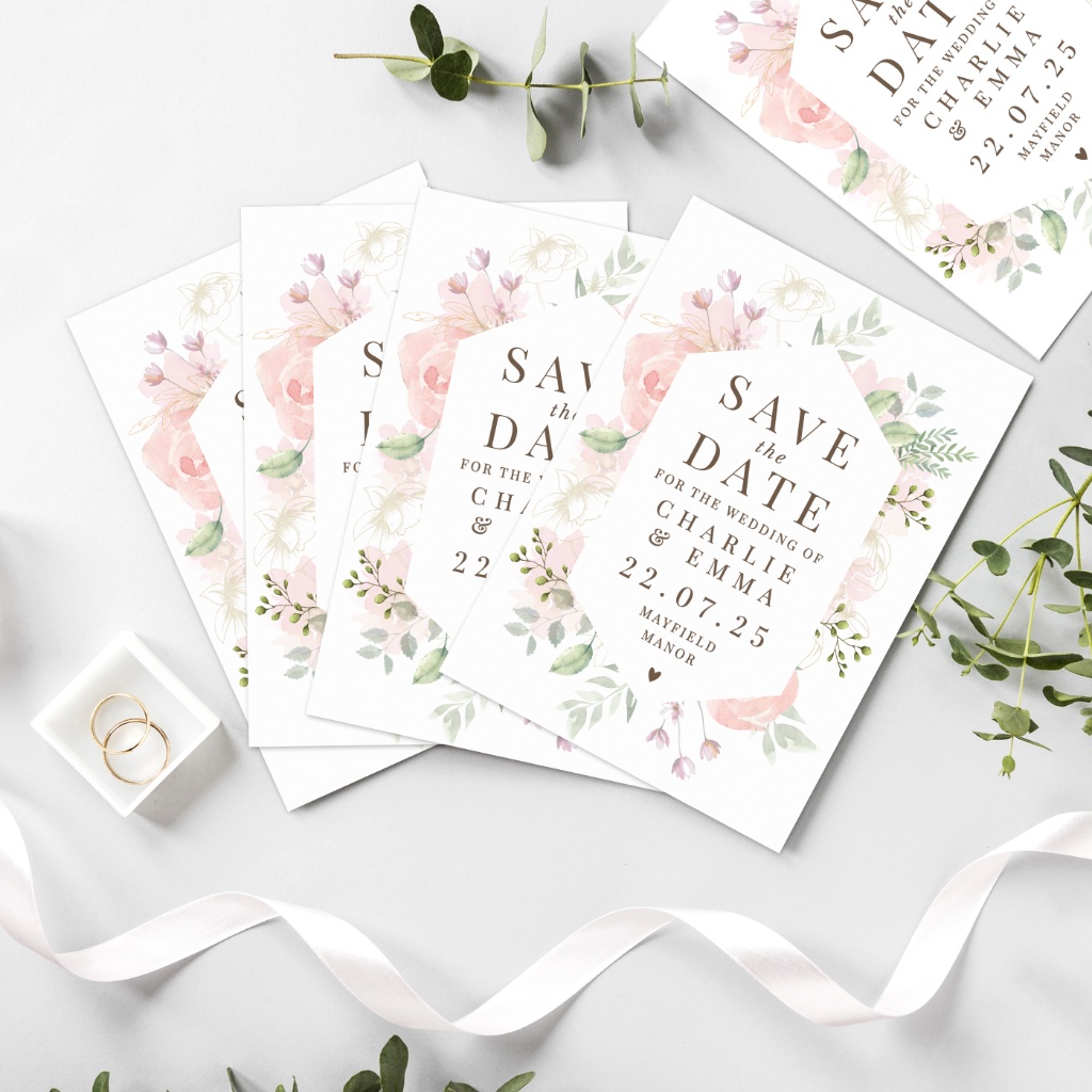 Set of 36 Personalised Soft Floral Wedding Save the Dates - Thumbnail 4
