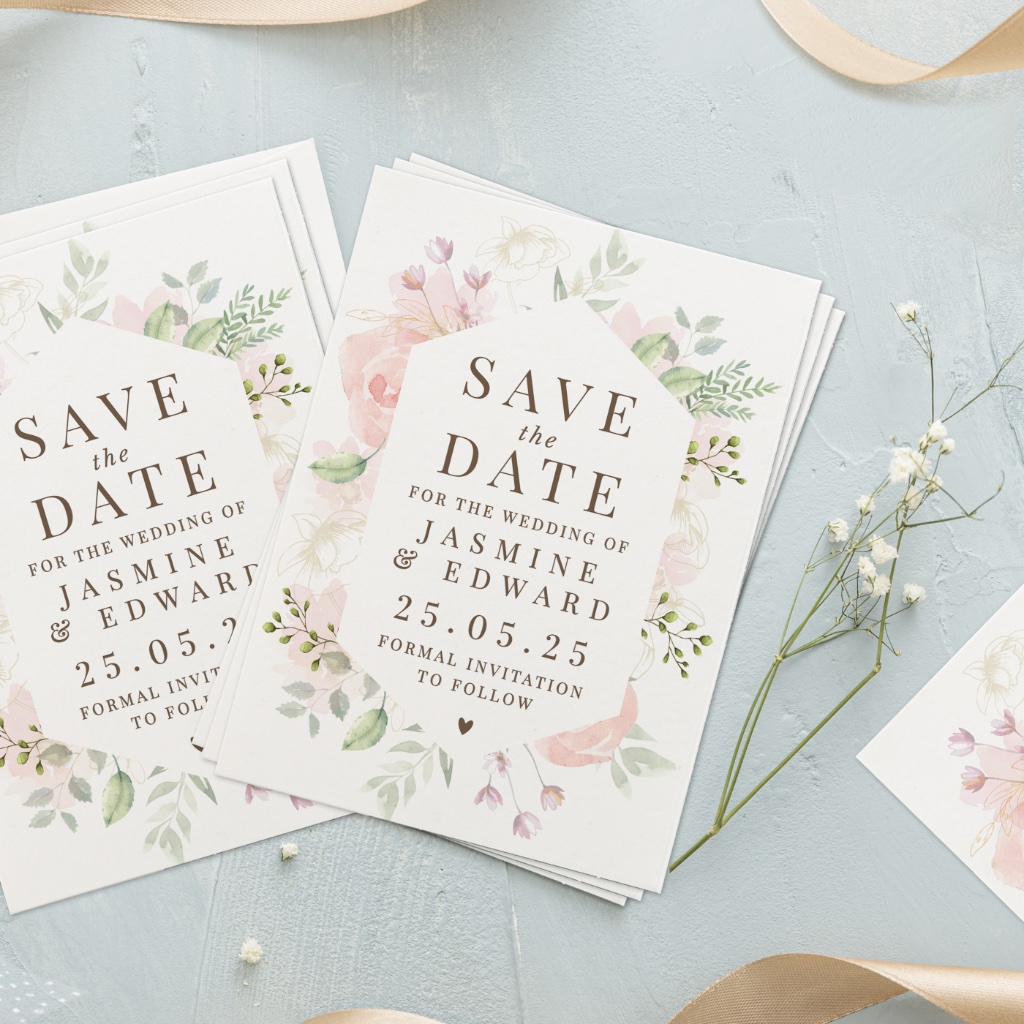 Set of 36 Personalised Soft Floral Wedding Save the Dates - Thumbnail 3