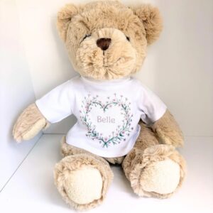 Personalised Teddy Bear | Pink Flower Heart T-Shirt - Thumbnail 2