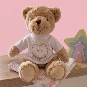 Personalised Teddy Bear | Pink Flower Heart T-Shirt - Thumbnail 1
