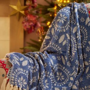 Recycled Cotton Jacquard Throw with Fringe - Thumbnail 6