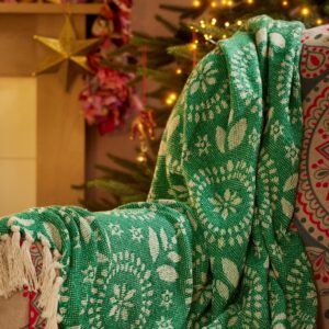 Recycled Cotton Jacquard Throw with Fringe - Thumbnail 5