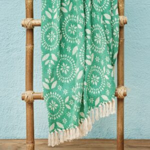 Recycled Cotton Jacquard Throw with Fringe - Thumbnail 2