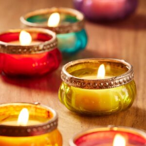 Recycled Glass Pumpkin Tealight Holder with Iron Border - Thumbnail 2