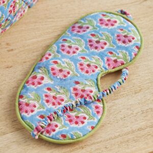 Reversible Blue Floral Block Print Eye Mask - Thumbnail 2
