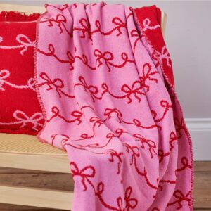 Reversible Pink and Red Bow Christmas Throw - Thumbnail 1
