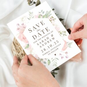 Set of 36 Personalised Soft Floral Wedding Save the Dates - Abode Home & Gifts