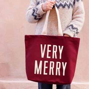 Very Merry Canvas Tote Bag | Burgundy - Thumbnail 1