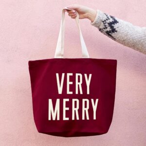 Very Merry Canvas Tote Bag | Burgundy - Thumbnail 3