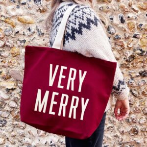 Very Merry Canvas Tote Bag | Burgundy - Thumbnail 2