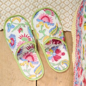 Floral Block Print Travel Slippers | White - Thumbnail 1