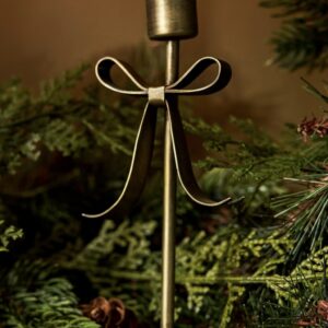 Brass Bow Christmas Candle Holders | Set Of Two - Thumbnail 3