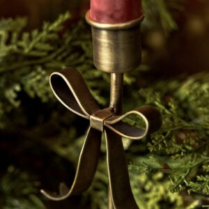 Brass Bow Christmas Candle Holders | Set Of Two - Thumbnail 2