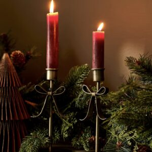 Brass Bow Christmas Candle Holders | Set Of Two - Thumbnail 1