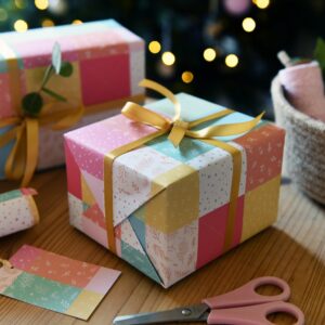 Pastel Patchwork Quilt Wrapping Paper - Thumbnail 3